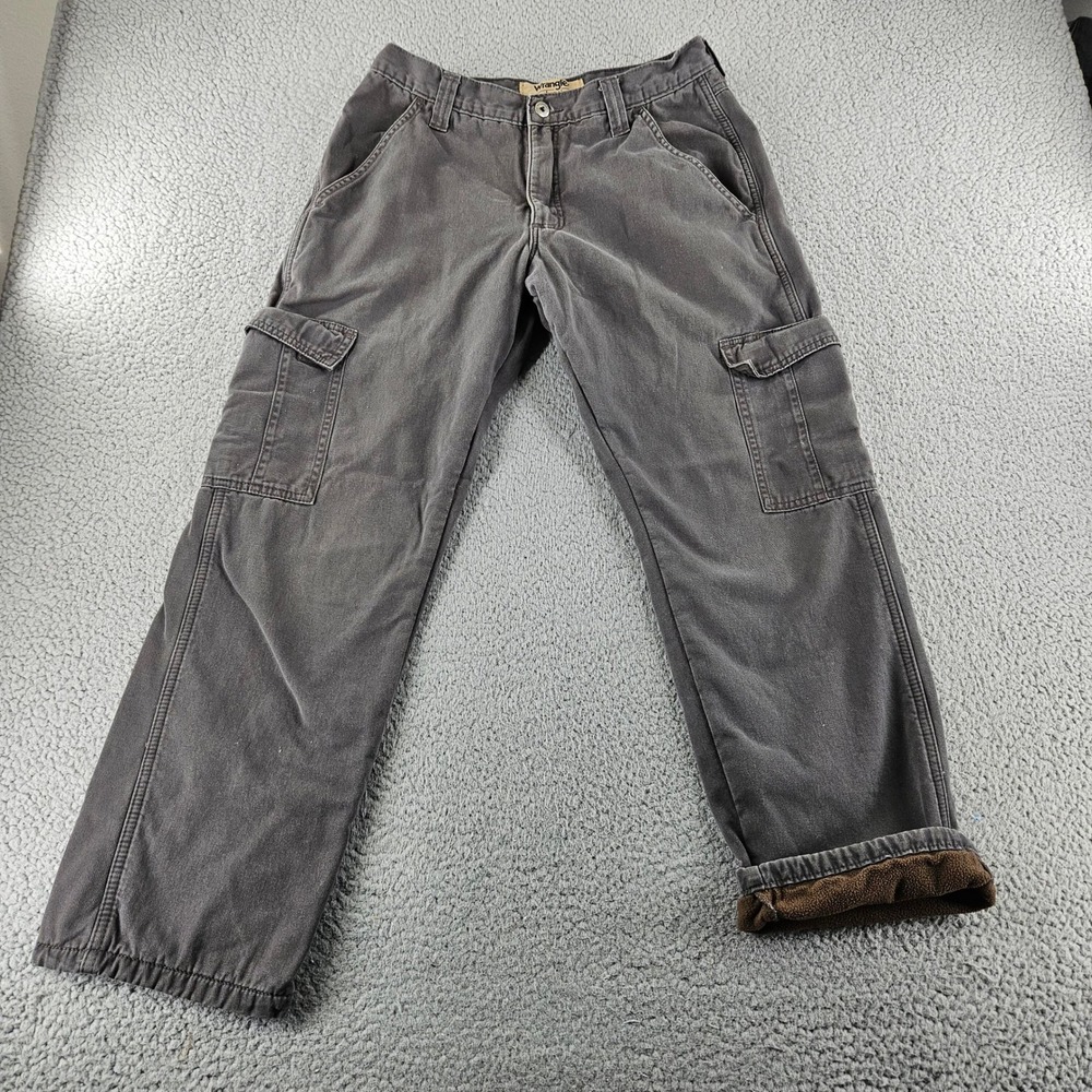 Wrangler Fleece Lined Cargo Pants Men 30x30 Gray Outdoor Winter Workwear Utility